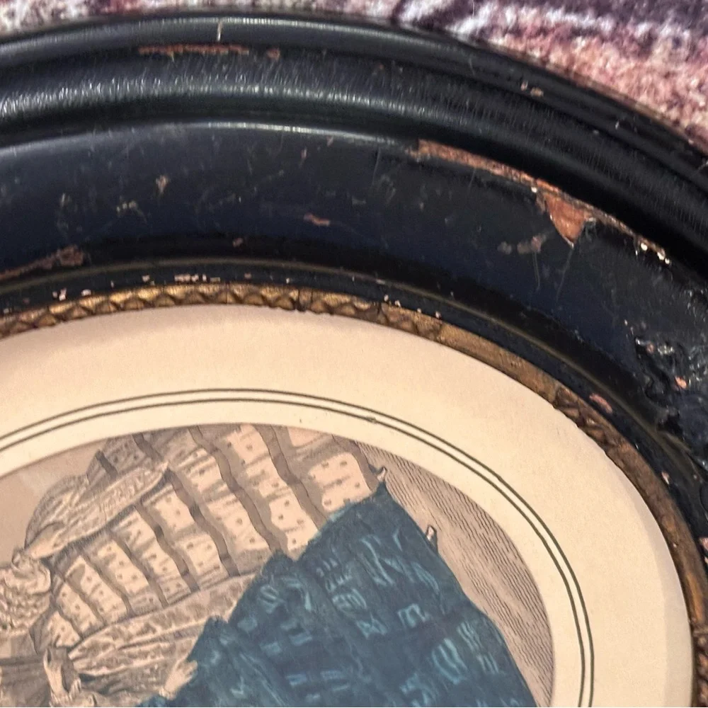 Antique Black Oval Carved Wood Frames with Vintage Victorian Lady Prints